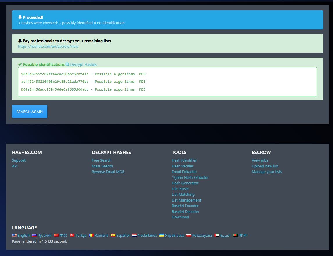 Hashes.com type identifier